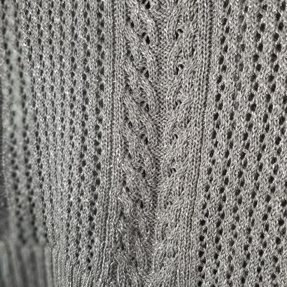 New York & Company Cowl Neck Knot Sweater. Sparkly Gray. Side Slits. Size M. - Picture 3 of 8